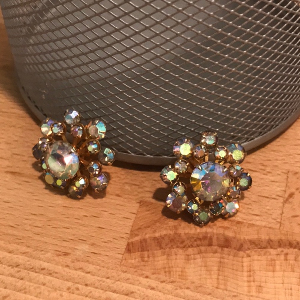 vintage iridescent crystals in a snowflake setting